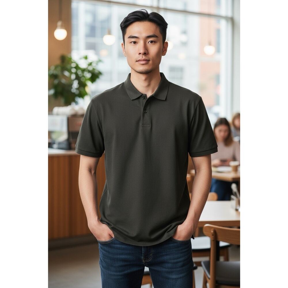 H&M Men Regular Fit Polo Shirt Black Medium